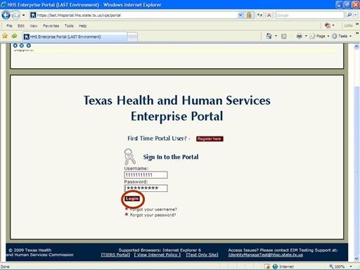 Screenshot of Enterprise Portal Login page